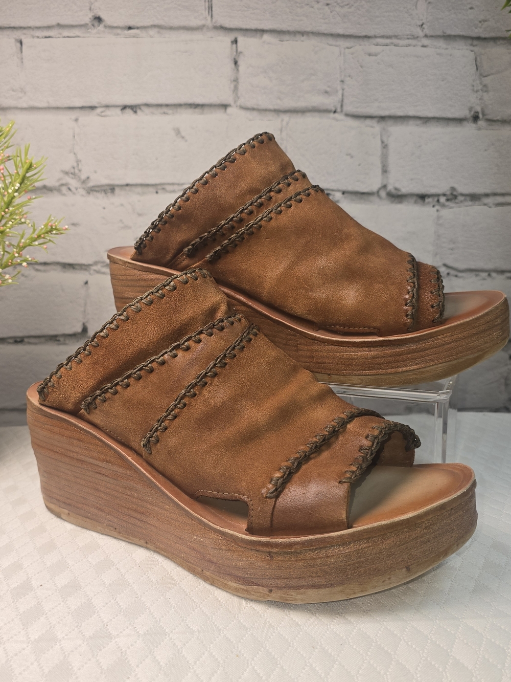 A.S. 98 NELSON PLATFORM WEDGE SANDAL BROWN/WHISKEY SUEDE LEATHER WOMENS 40